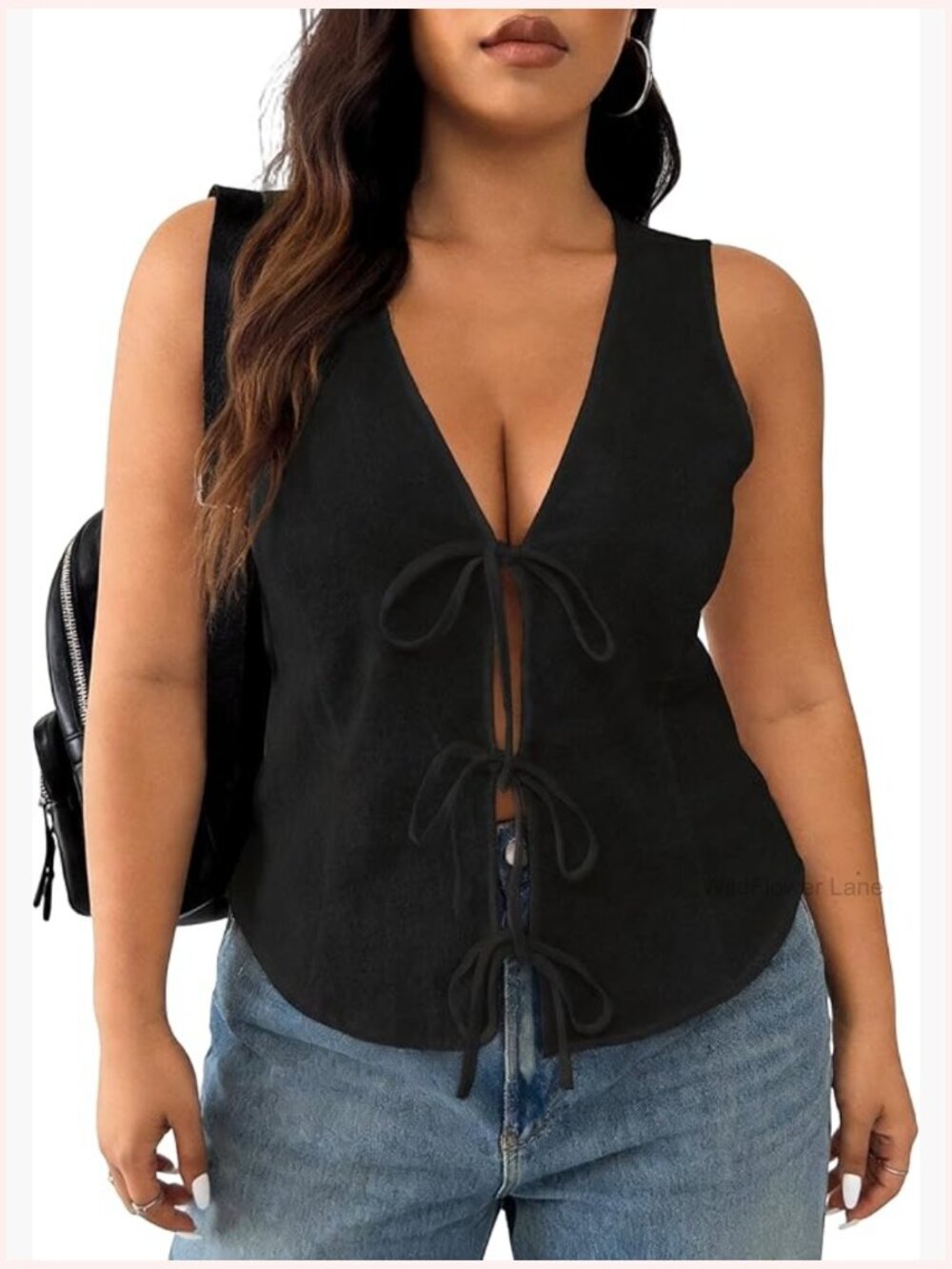 Plus Size Tie Front Vest Deep V Neck Sleeveless Blouse Going Out Top